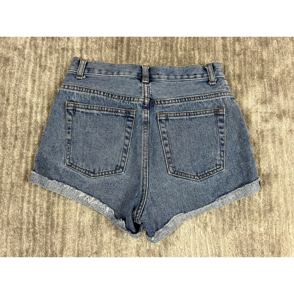 John Galt Denim Shorts Women 26 Blue High Rise Raw Hem Cuffed Medium Wash Cotton - Picture 7 of 10